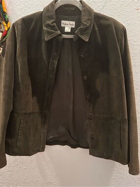 Madison Studio Olive Green Suede Button-Front Jacket